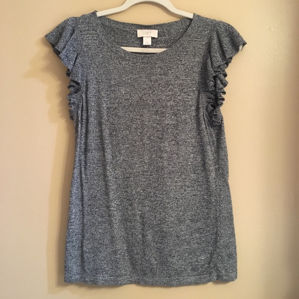 LOFT Heather Gray Ruffle Sleeveless Shirt